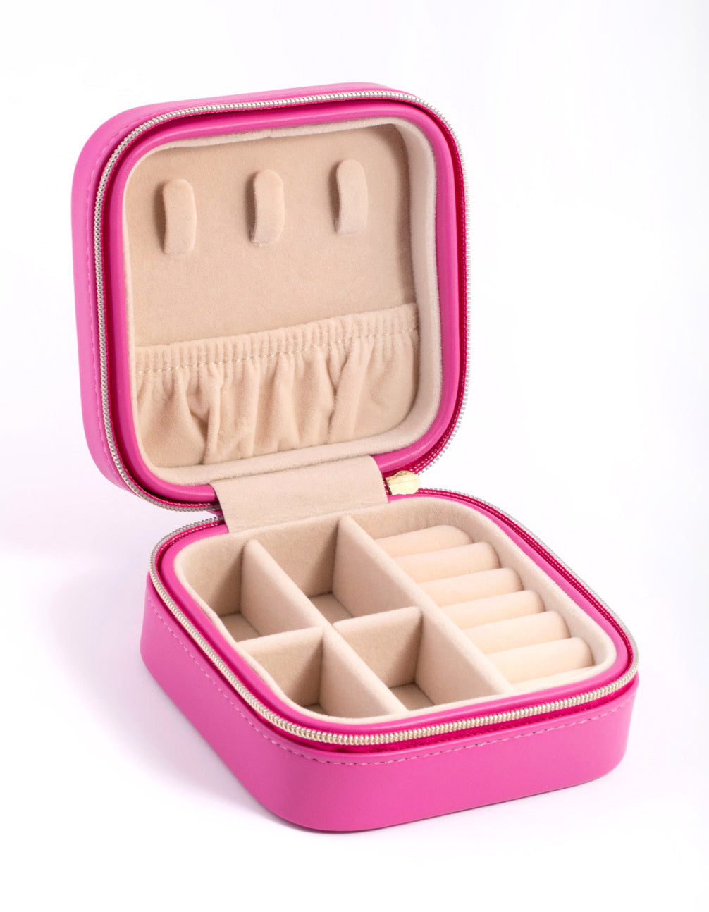 Image of Hot Pink Faux Leather Compact Square Jewellery Box