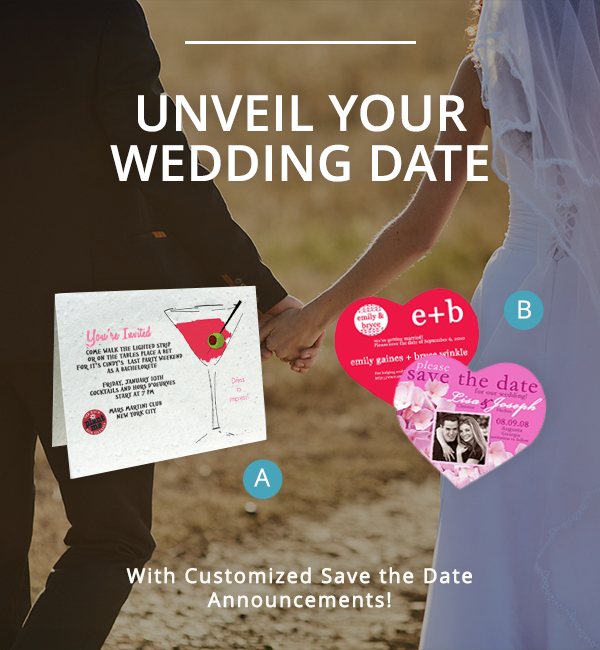 Unveil your wedding date with customized save the date announcements!