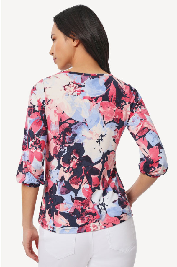 Printed Moss Crepe Puff Sleeve Top