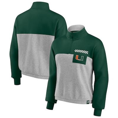 Women's Fanatics Branded Green/Heathered Gray Miami Hurricanes Sideline to Sideline Colorblock Quarter-Zip Jacket