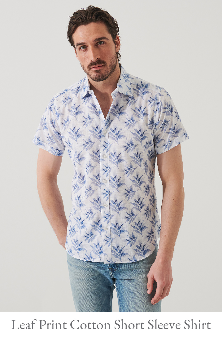 LEAF PRINT COTTON SHORT SLEEVE SHIRT