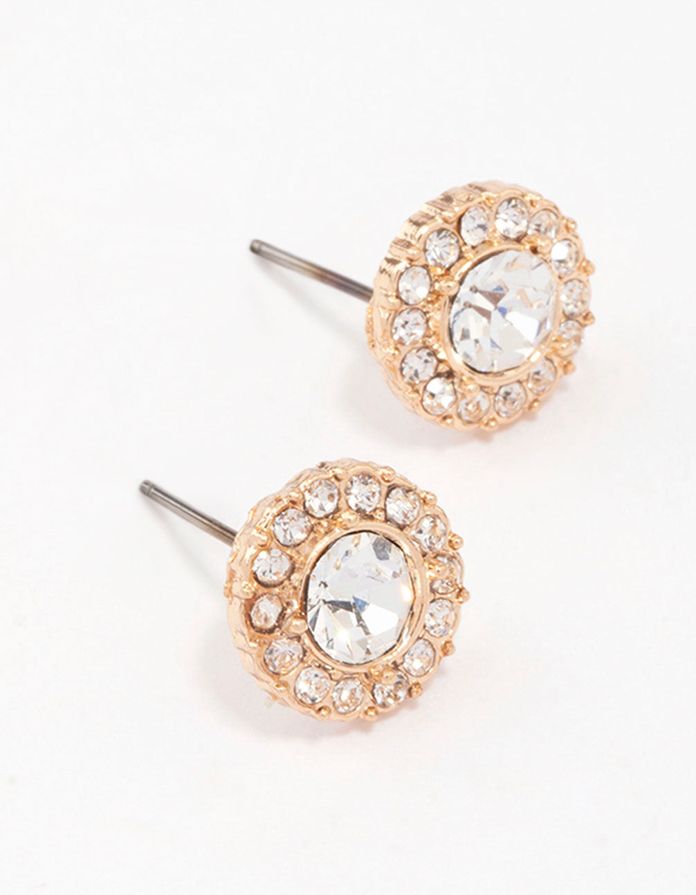 Image of Gold Pear Crystal Halo Stud Earrings