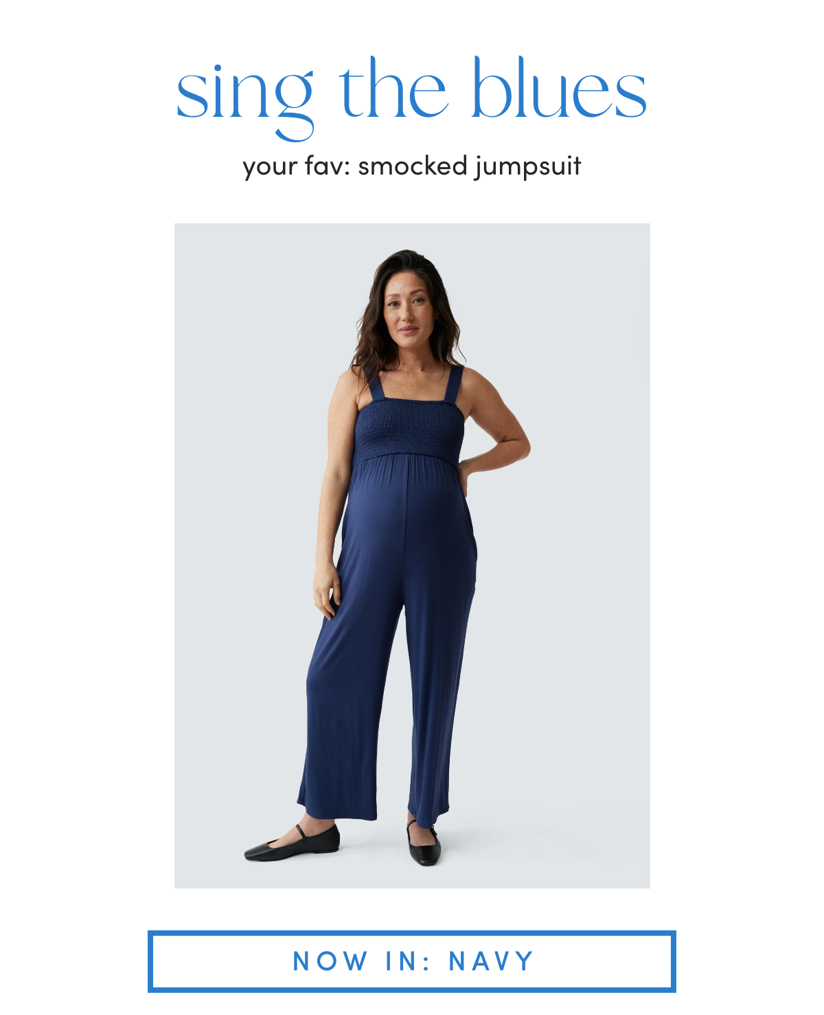 Smocked Bodice Maternity Jumpsuit — Navy