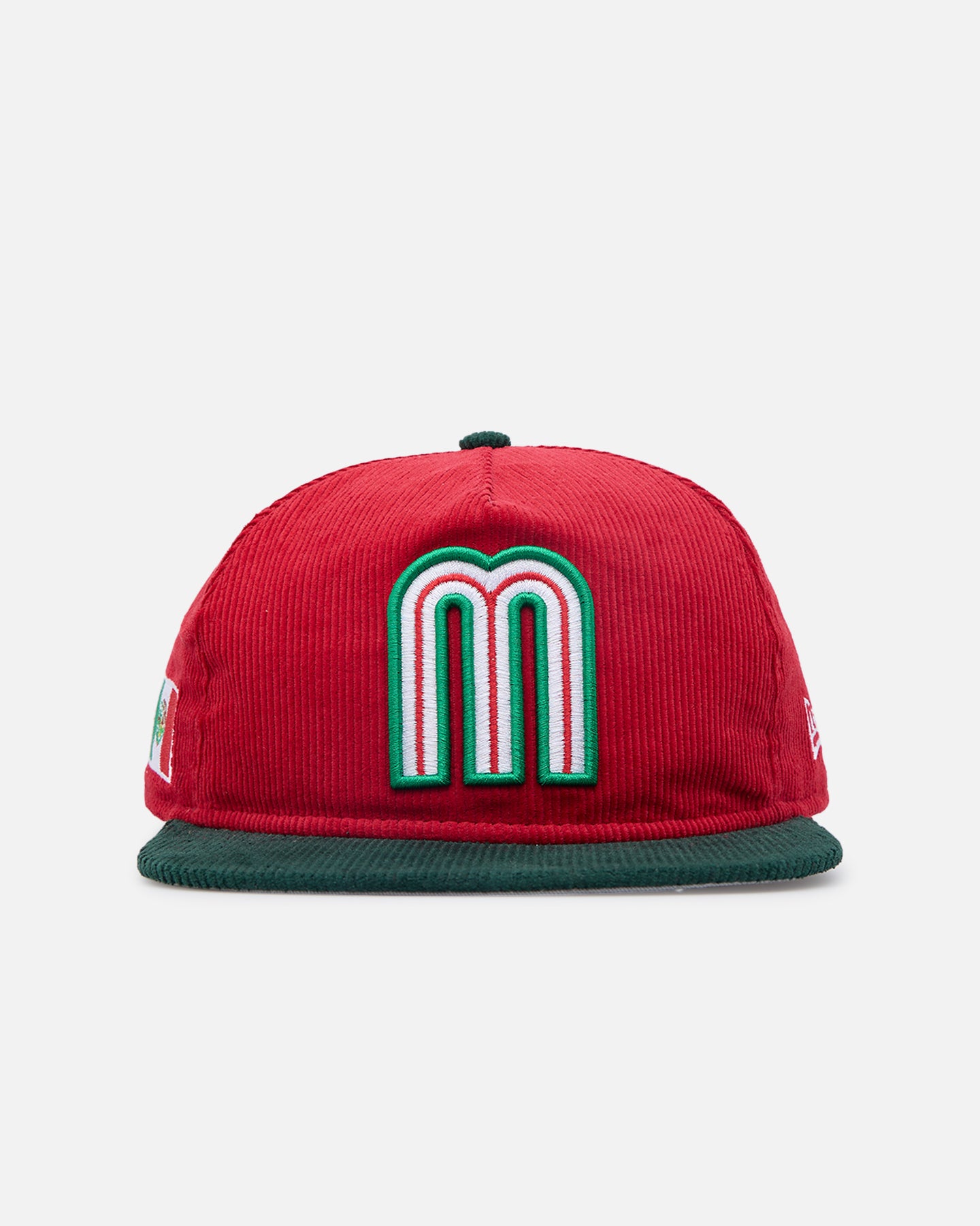 Image of New Era Mexico National Baseball Team 'Mexican Cord Golfer' Corduroy Golfer Snapback Red/Green