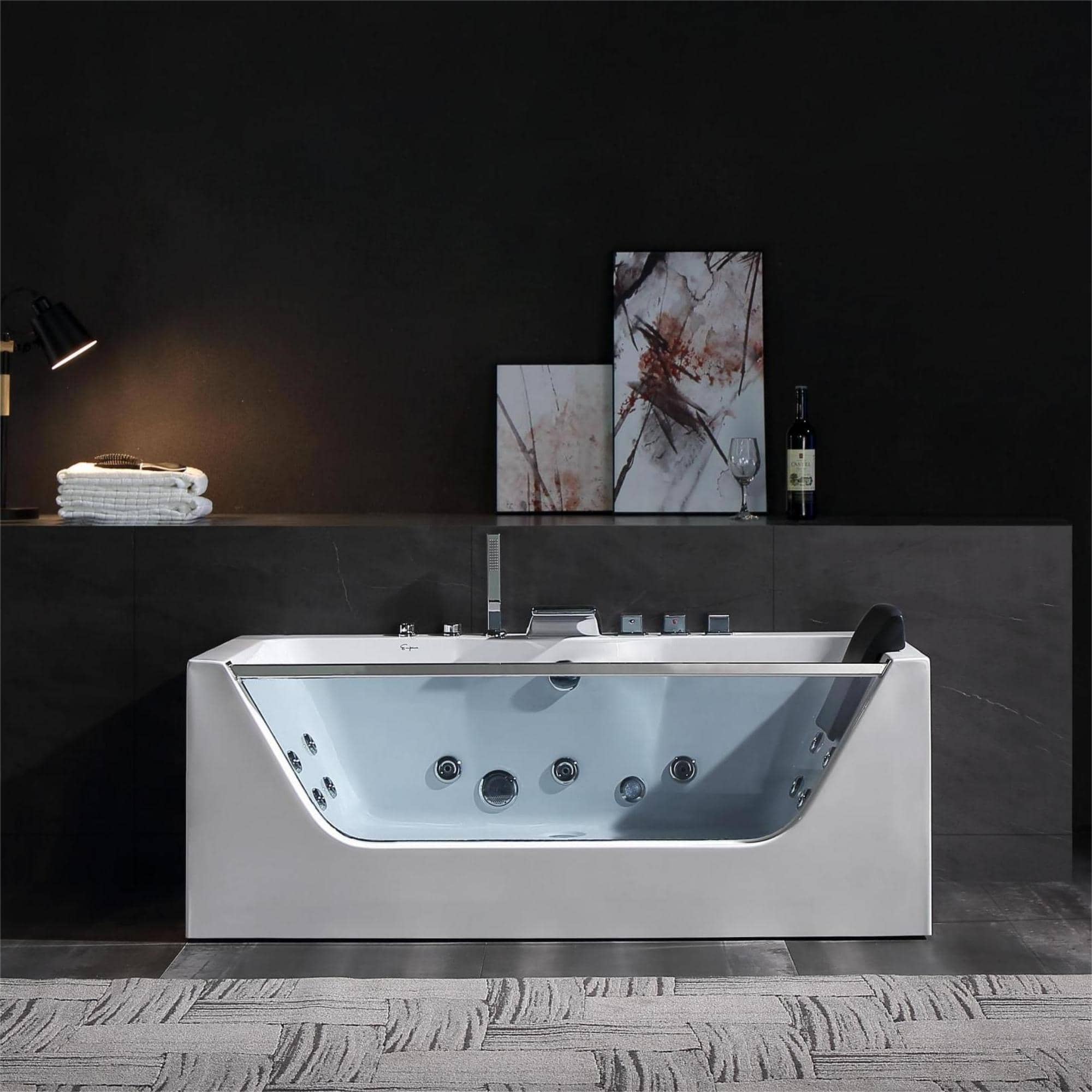 Image of 59" Alcove LED Whirlpool Bathtub with Center Drain