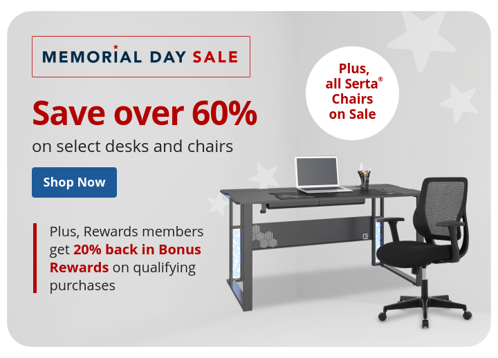 Save over 60% on select desks and chairs