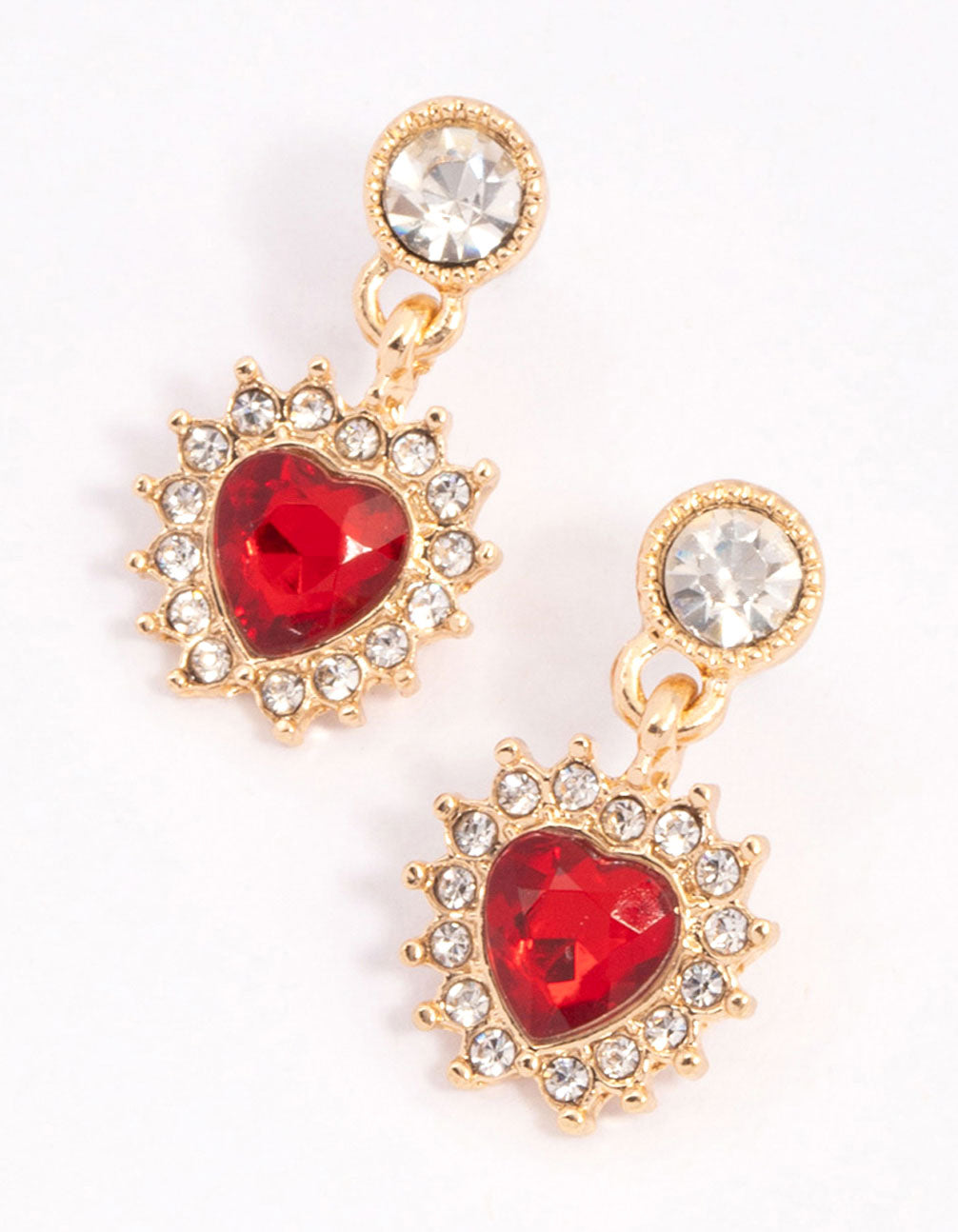 Image of Red Halo Diamante Heart Drop Earrings