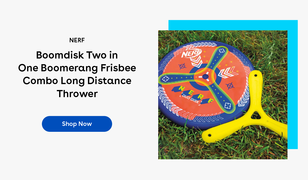 NERF Boomdisk Two in One Boomerang Frisbee Combo Long Distance Thrower - Shop Now