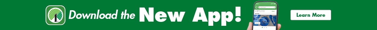 “Download the new app” written on a green background next to a picture of a hand holding theDollar Tree app on a phone, and green icons showing app features