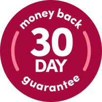 Red icon of money back 30-day guarantee