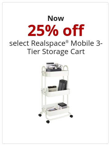 Now 25% off select Realspace® Mobile 3-Tier Storage Cart