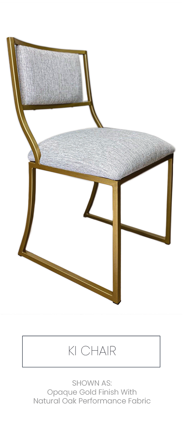 Ki chair shown in Opaque Gold finish with Natural Oak performance fabric.