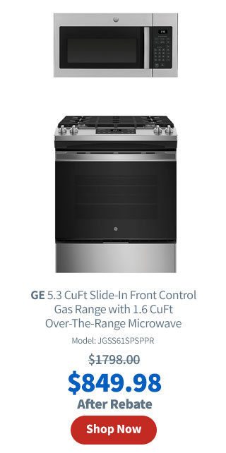 GE 5.3 CuFt Slide-In Front Control Gas Range with 1.6 CuFt 1000 Watt Over-The-Range Microwave