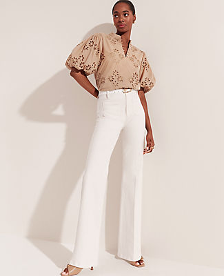 High Rise Patch Pocket Flare Jeans in Ivory