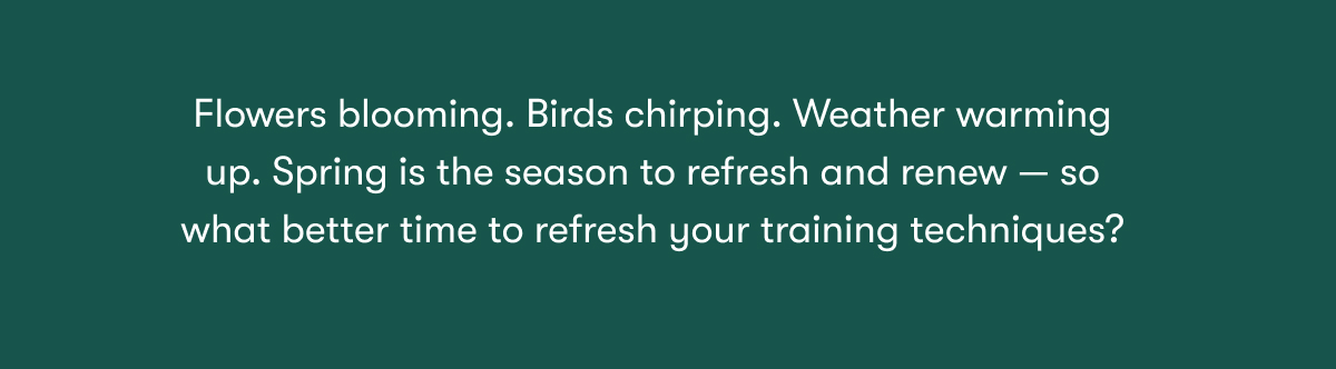 Flowers blooming. Birds chirping. Weather warming up. Spring is the season to refresh and renew — so what better time to refresh your training techniques?