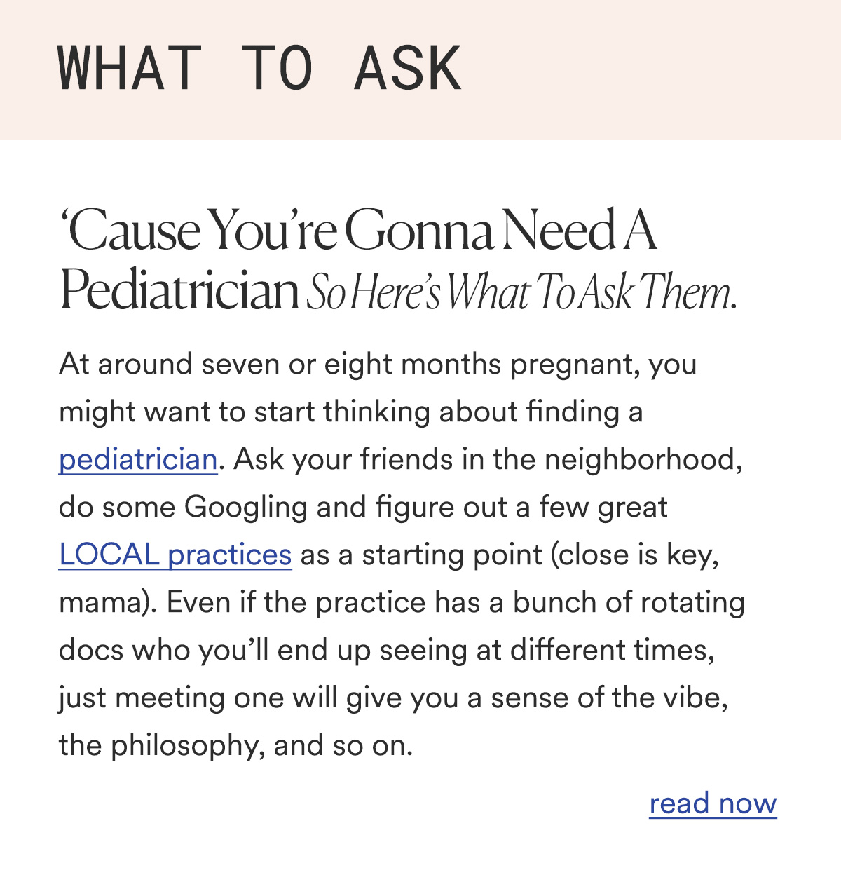 WHAT TO ASK ‘Cause You’re Gonna Need A Pediatrician