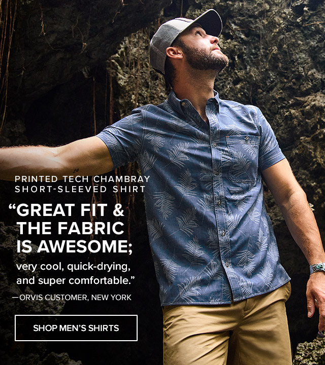 Printed Tech Chambray Short-Sleeved Shirt 'Great fit & the fabric is awesome; very cool, quick-drying, and super comfortable.' —Orvis Customer, New York