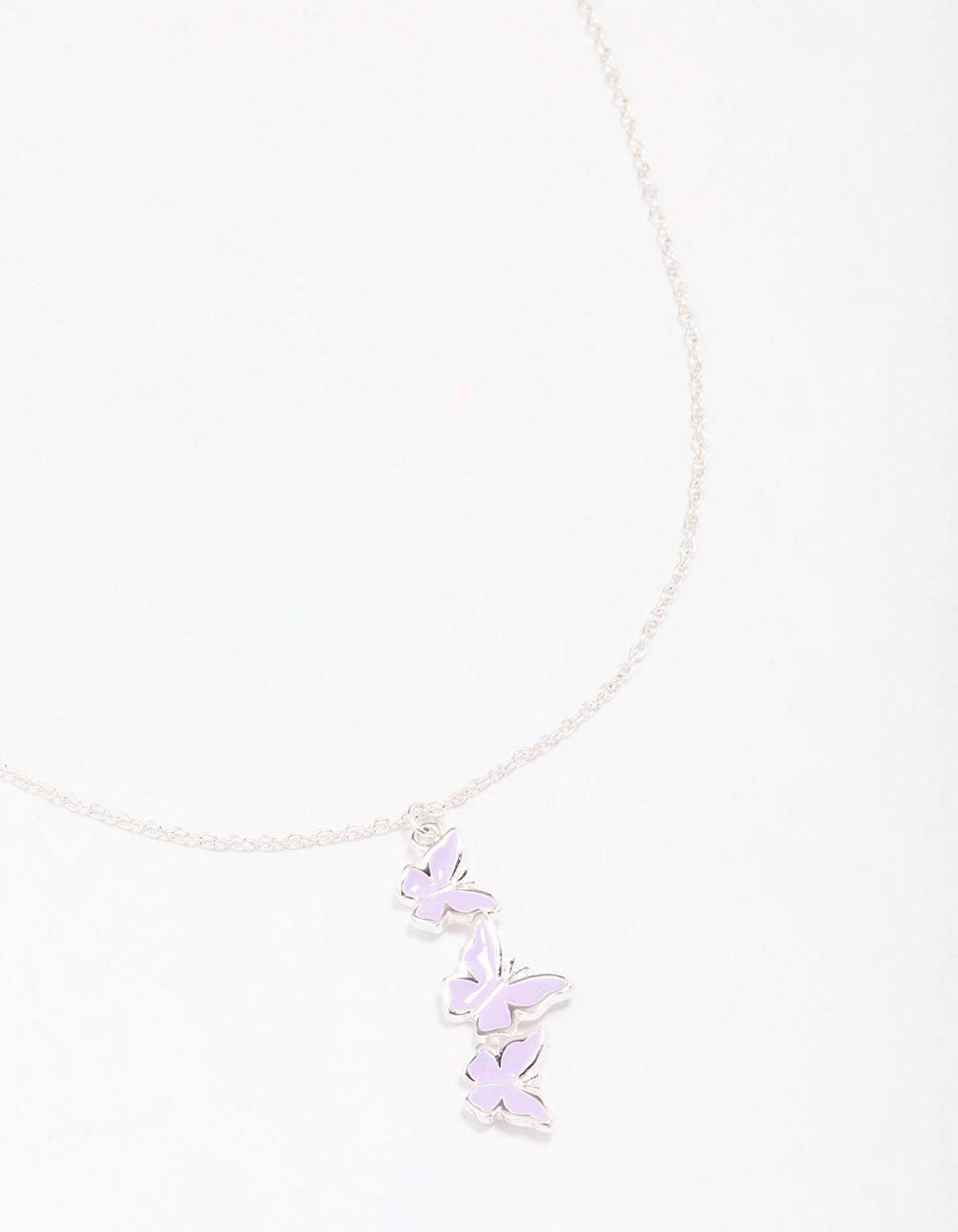 Image of Silver & Purple Butterfly Pendant Necklace