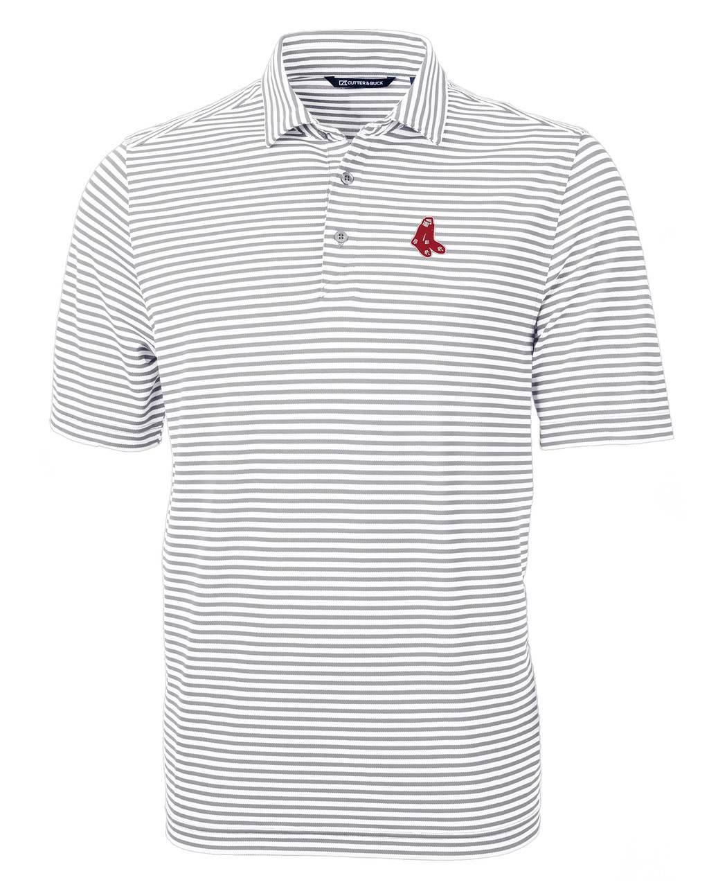 Image of Boston Red Sox Cooperstown Cutter & Buck Virtue Eco Pique Stripe Recycled Mens Big and Tall Polo