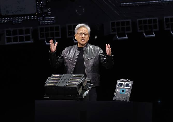 Nvidia CEO Jensen Huang presenting its next gen chip