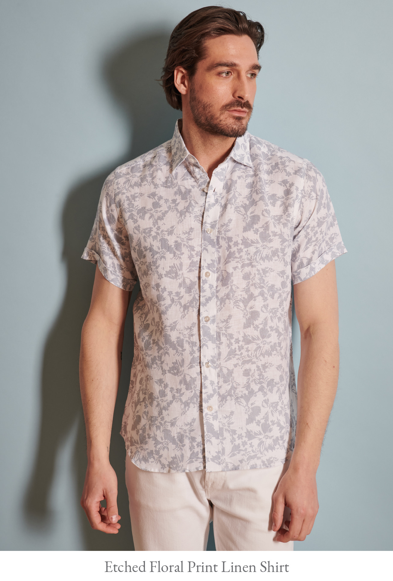 ETCHED FLORAL PRINT LINEN SHIRT