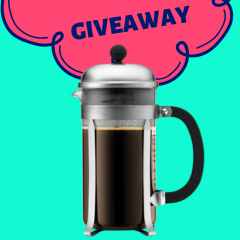 Giveaway promotion for a Bodum French press.