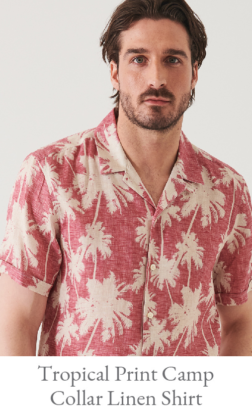 TROPICAL PRINT CAMP COLLAR LINEN SHIRT