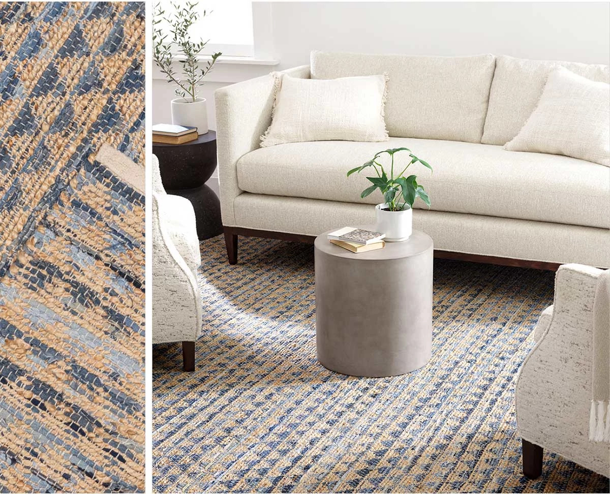 Geometric Rag Denim Handwoven Jute Rug