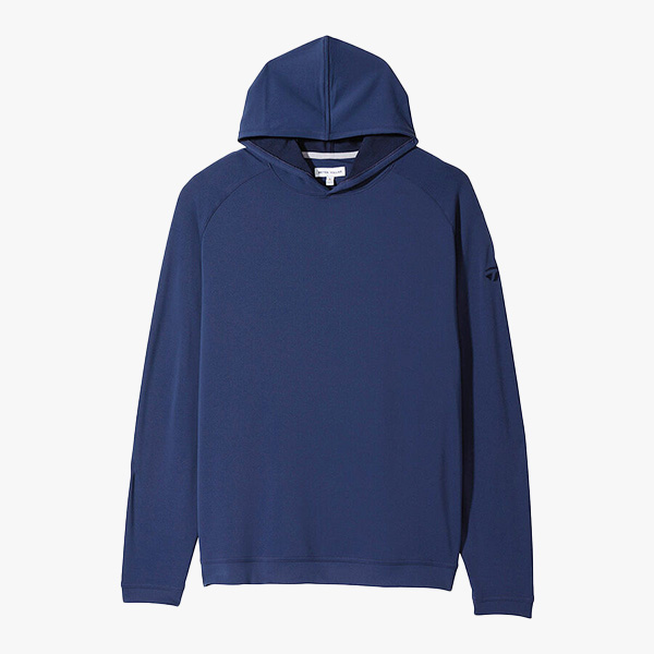 Navy Pine Performance Hoodie on grey background