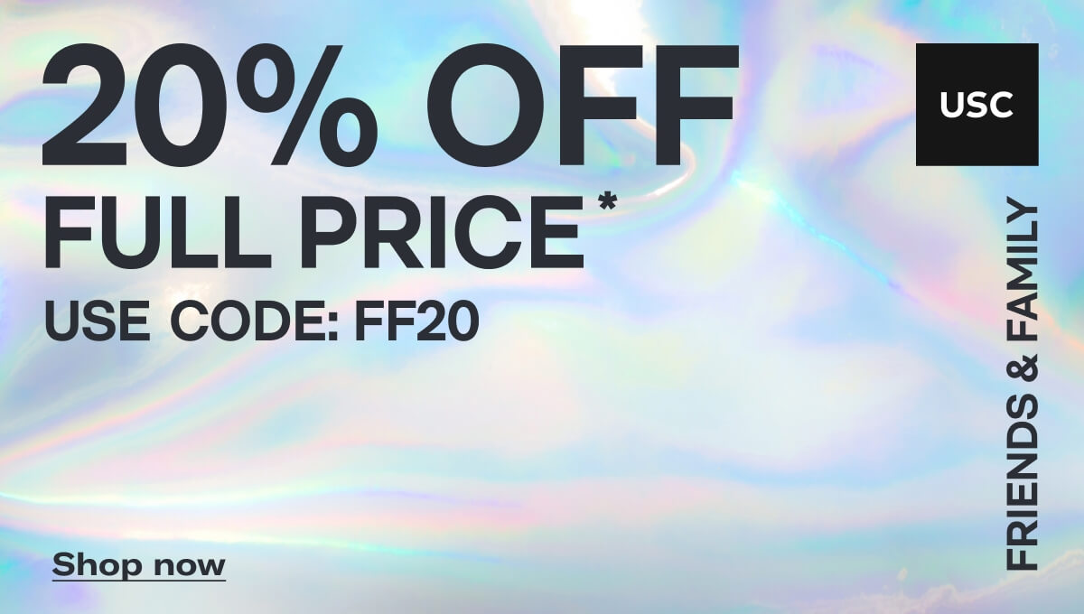 USC by SD F&F: 20% Off Full Price, Use Code FF20.* - *20% off discount code valid on selected full price lines only. Valid until 23:59 on 08/04/2024. Exclusions apply.