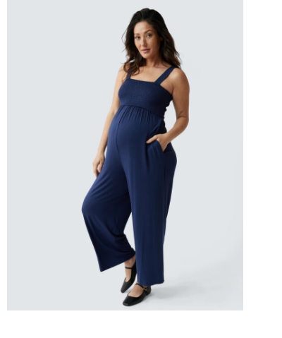 smocked bodice maternity jumpsuit