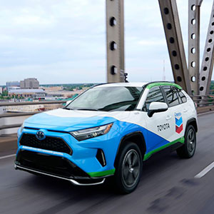 a toyota suv with the chevron logo on it