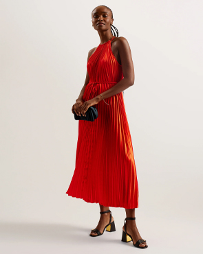 Melike - Pleated Halterneck Midi Dress