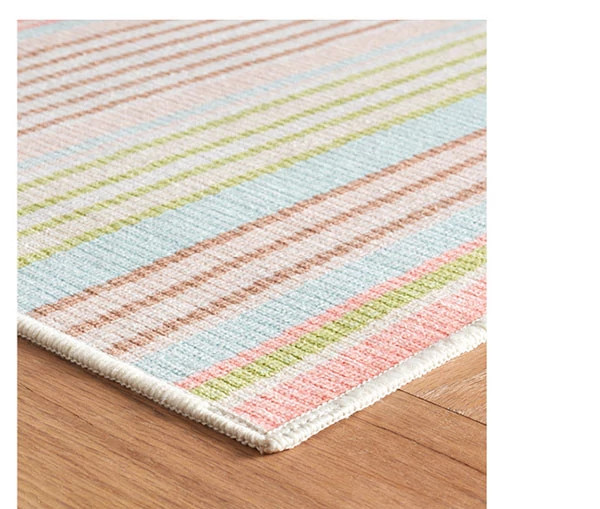 Ana Ticking Aqua Machine Washable Rug