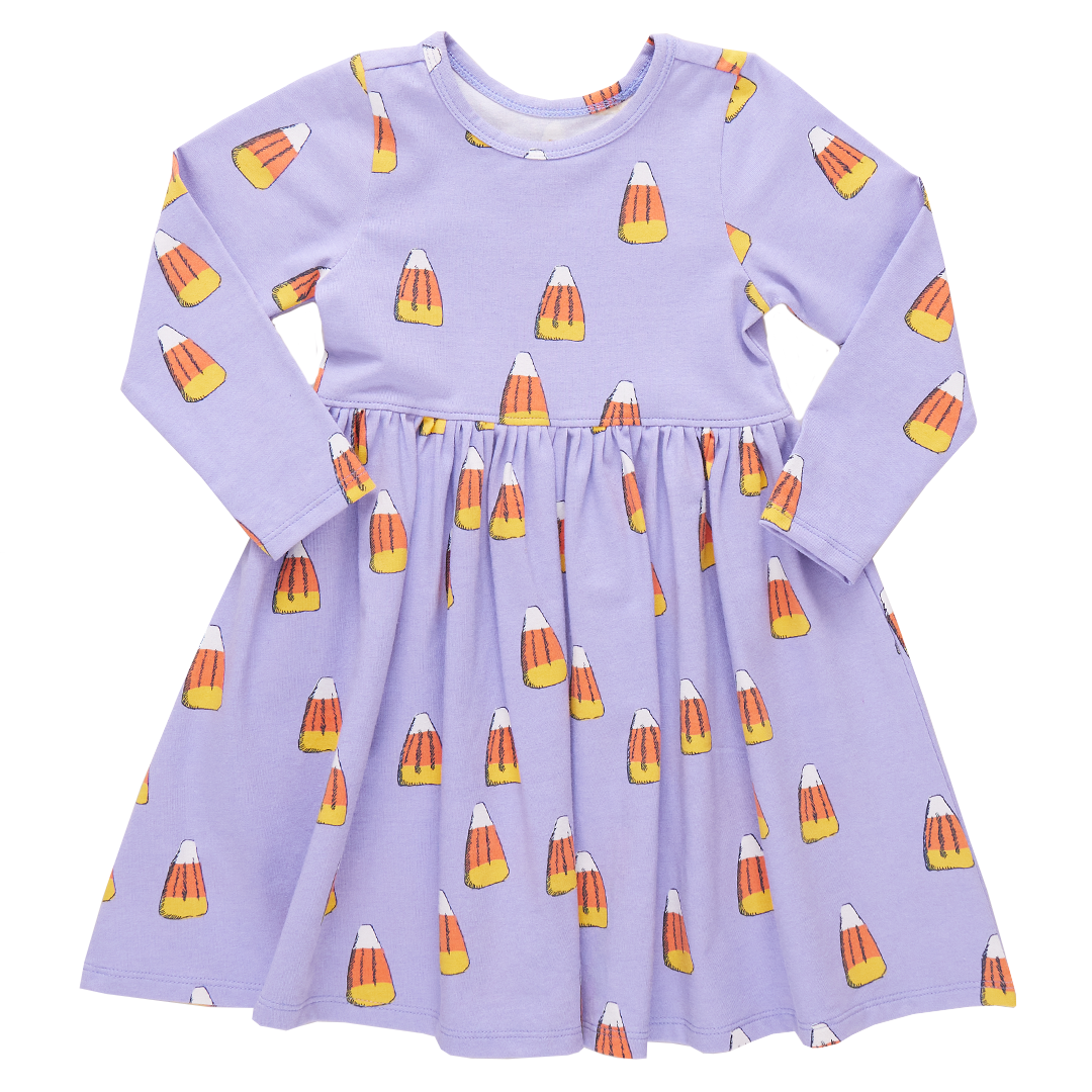 Image of Girls Organic Long Sleeve Steph Dress - Lavender Candy Corn