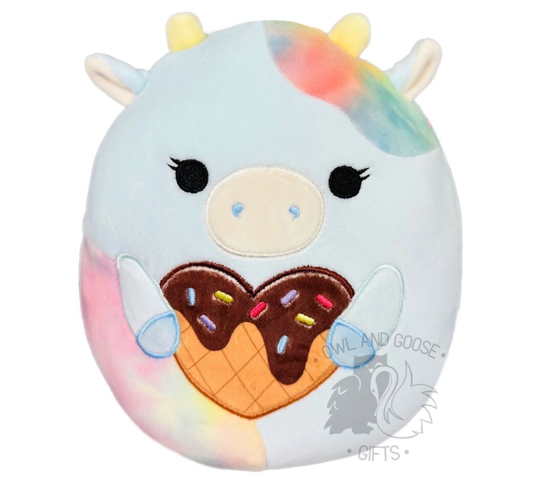 Squishmallow 12 Inch Caedia the Cow with Ice Cream Heart Valentine Plush Toy