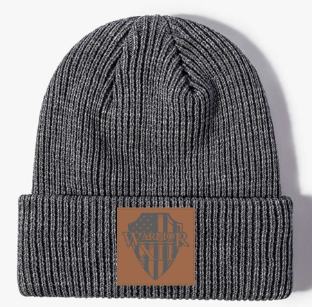 Image of Dark Gray Line Knit Beanie - W12 Dark Brown Patch