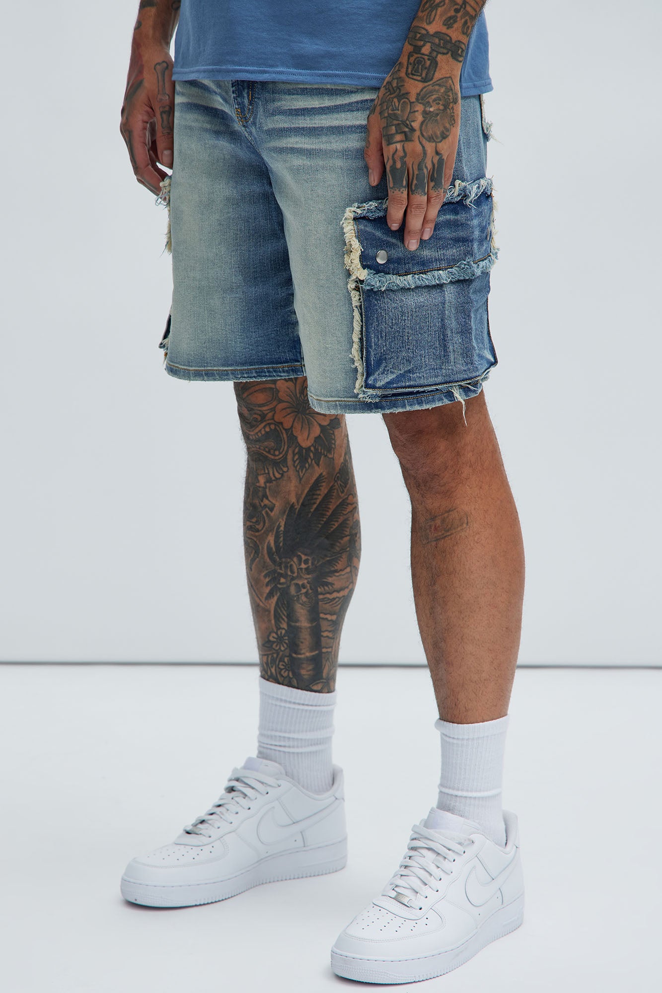 Image of Rush Home Denim Cargo Shorts - Light Blue Wash