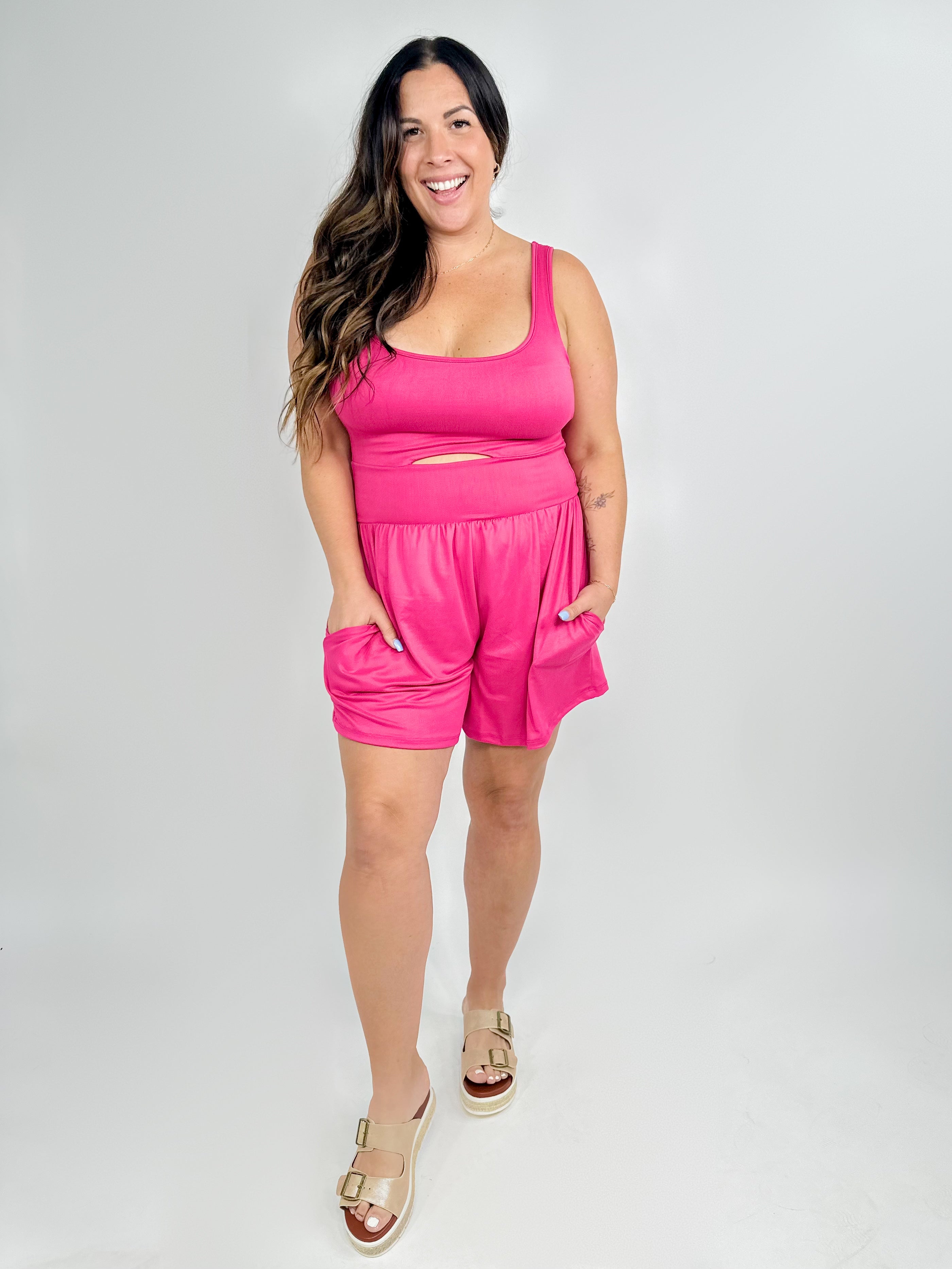 Image of Passenger Princess No Bra Needed Romper- Fuchsia