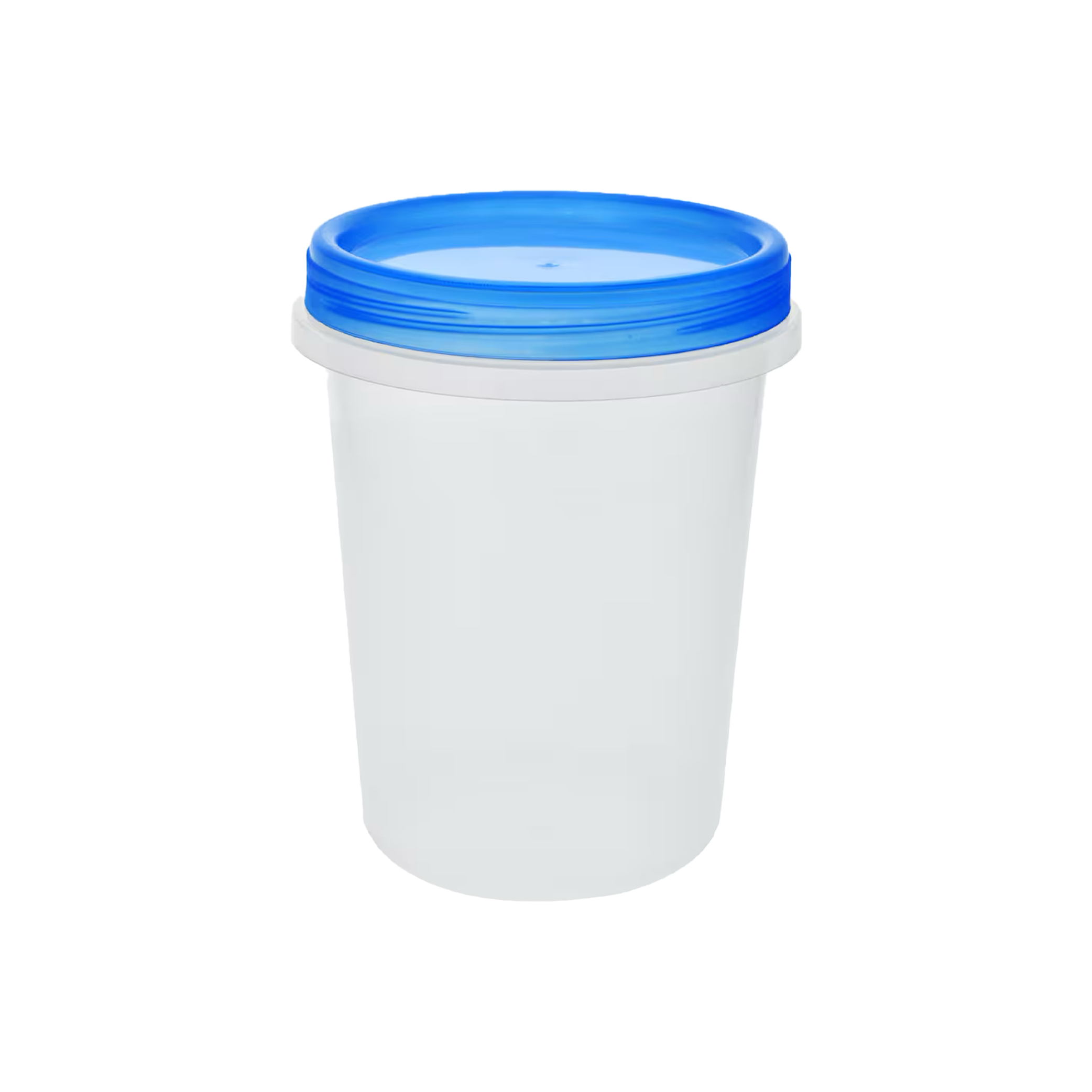 34-oz. reusable tall plastic container with blue lid