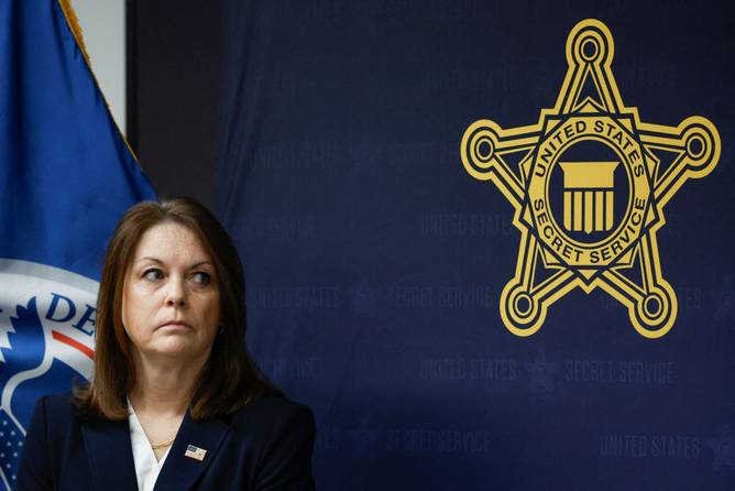 United States Secret Service Director Kimberly Cheatle looks on during a press conference at the Secret Service's Chicago Field Office