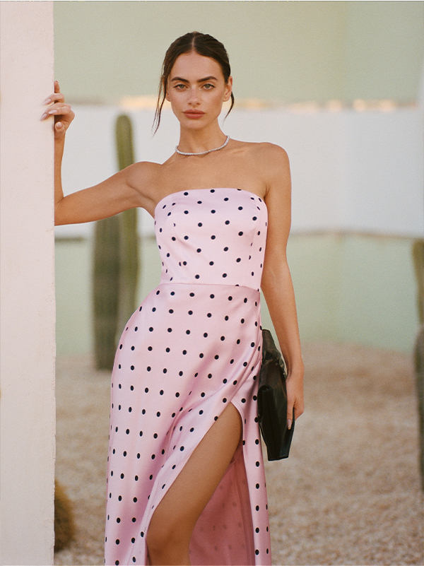 Pink and black polka dot dress