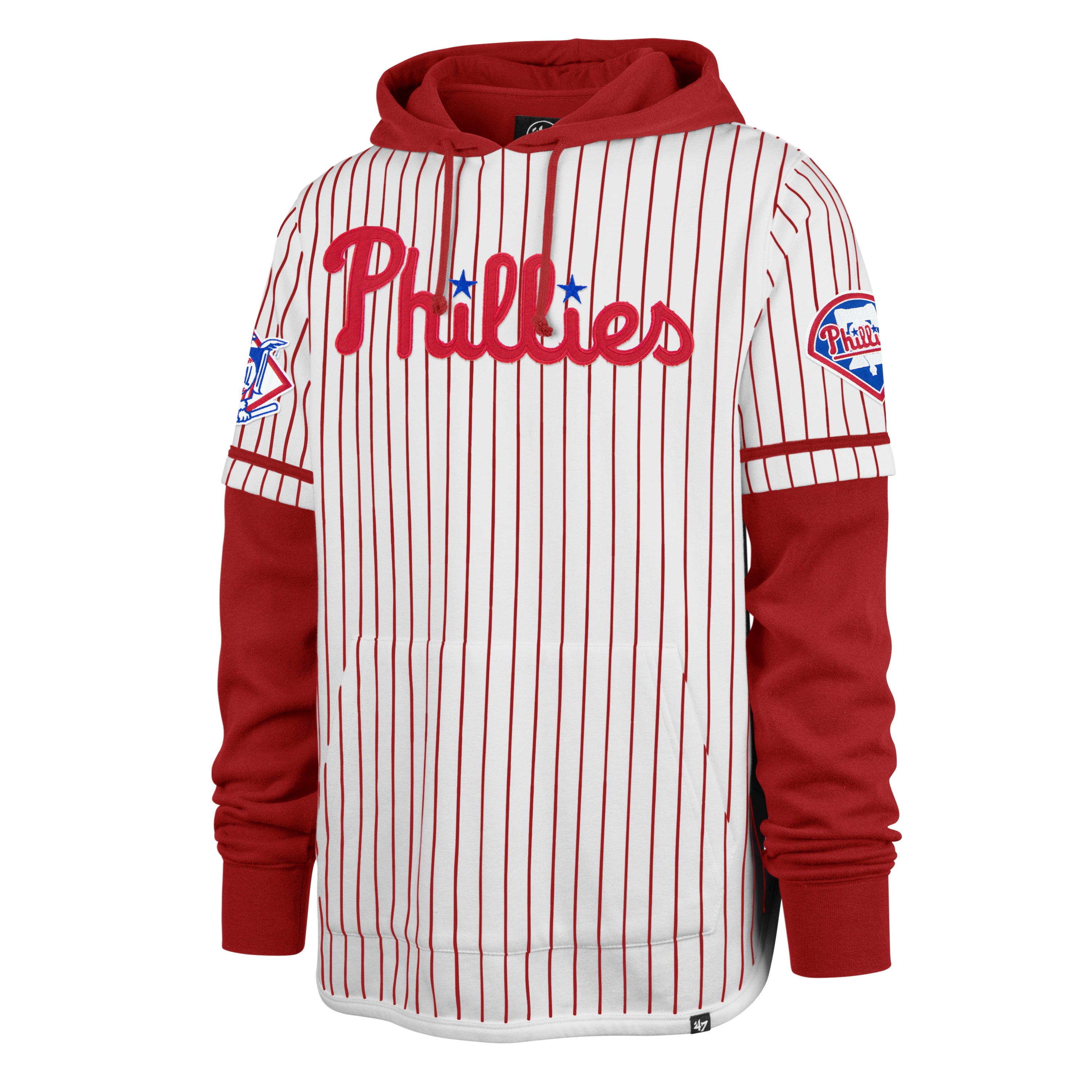 PHILADELPHIA PHILLIES  PINSTRIPE DOUBLE HEADER '47 SHORTSTOP PULLOVER HOOD