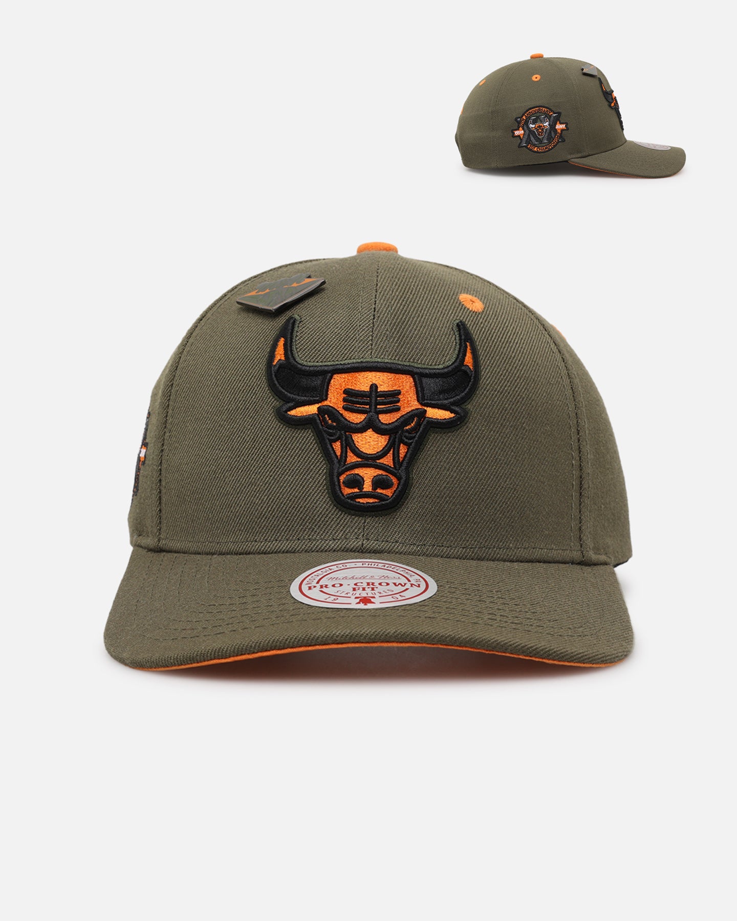 Image of Mitchell & Ness Chicago Bulls 'Harmony of Hues' Pro Crown Snapback Olive/Orange