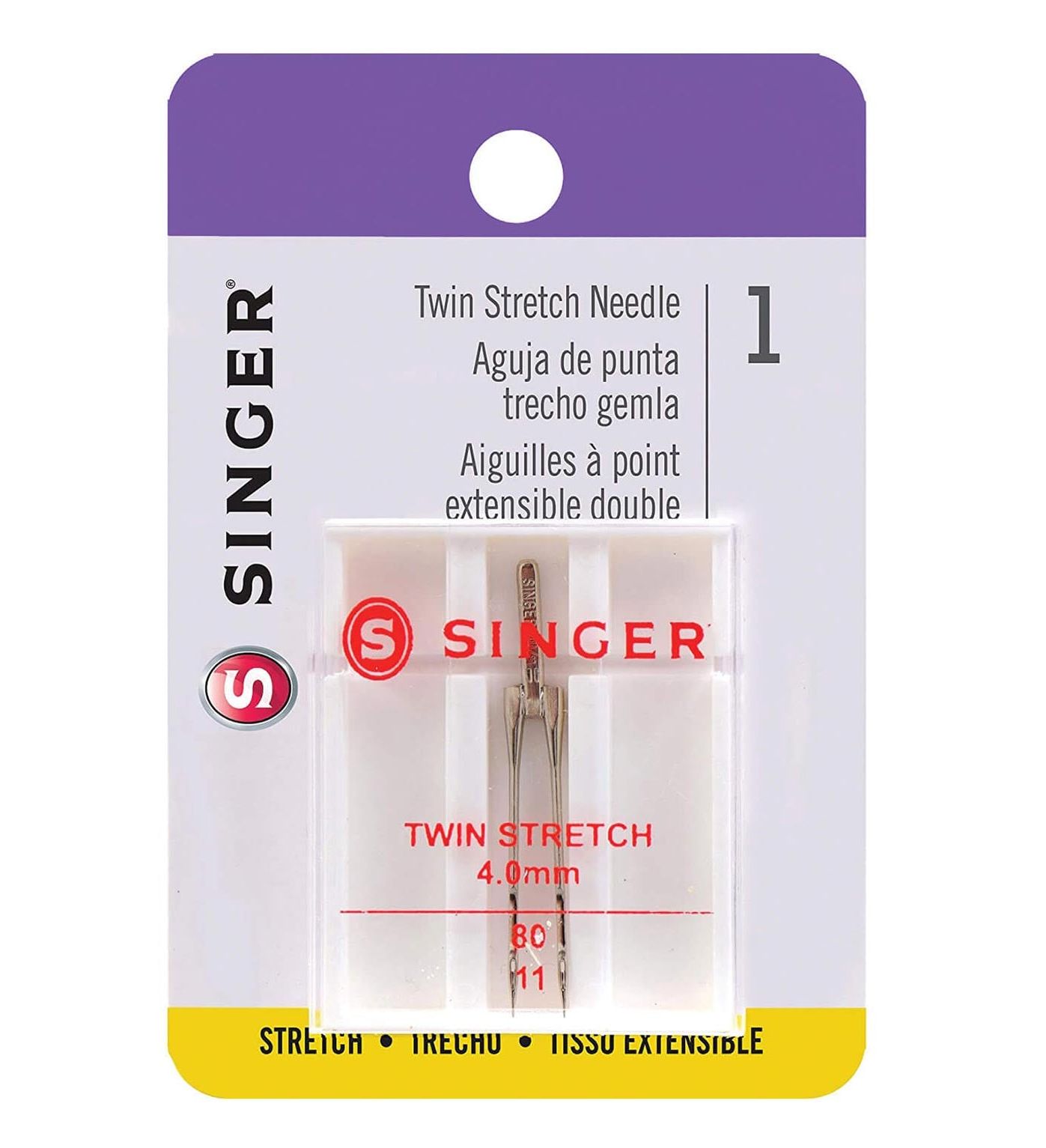 SINGER® 4mm Twin Stretch Needles, Size 80/11