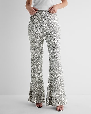 super high waisted sequin wide flare pant