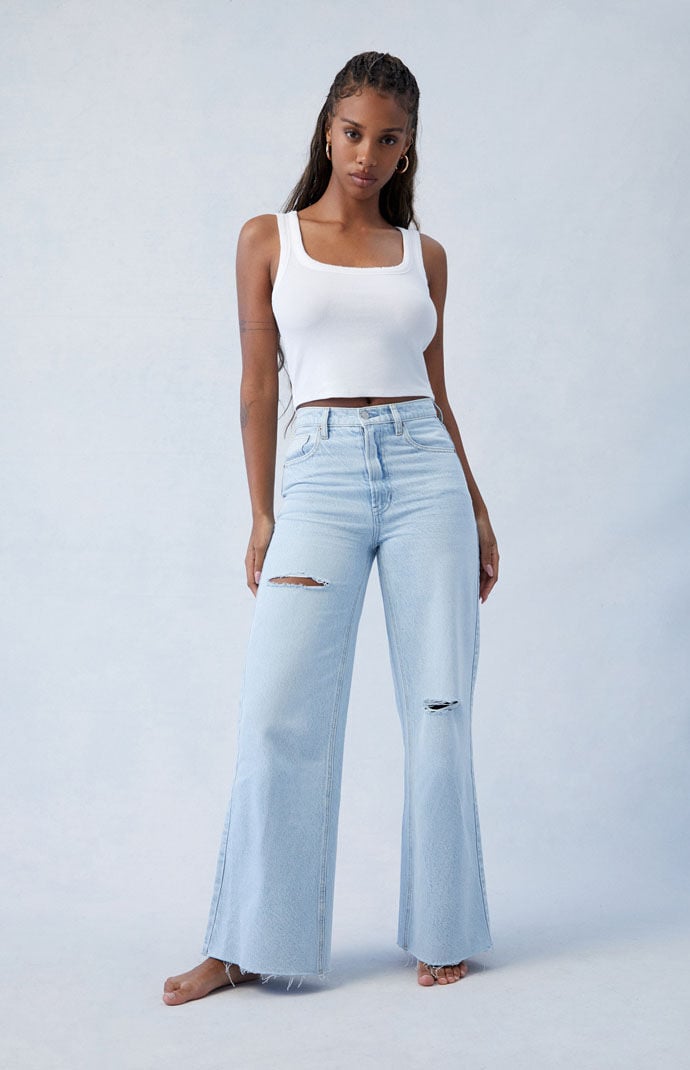 Image: Eco Light Indigo Ripped Wide Leg Jeans