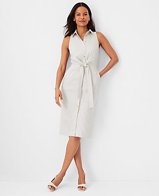 Linen Blend Collared Sheath Dress