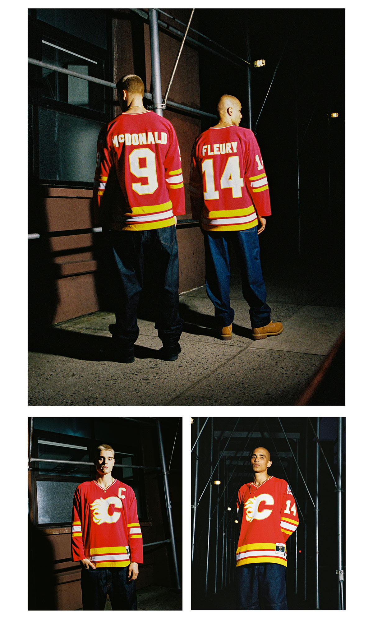 Blue Line Lanny McDonald Calgary Flames Dark 1988 Jersey &  Blue Line Theo Fleury Calgary Flames Dark 1988 Jersey on Models