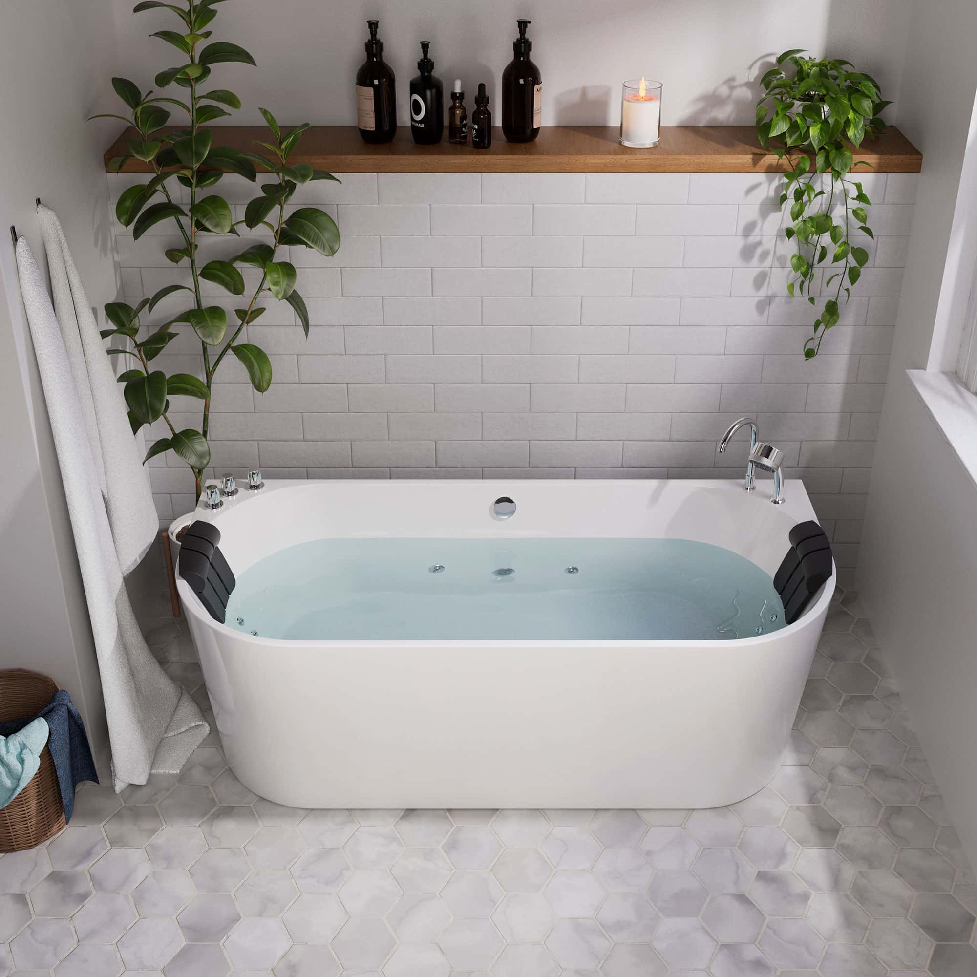 Image of 71" Freestanding Hydro Massage Whirlpool Bathtub with Center Drain